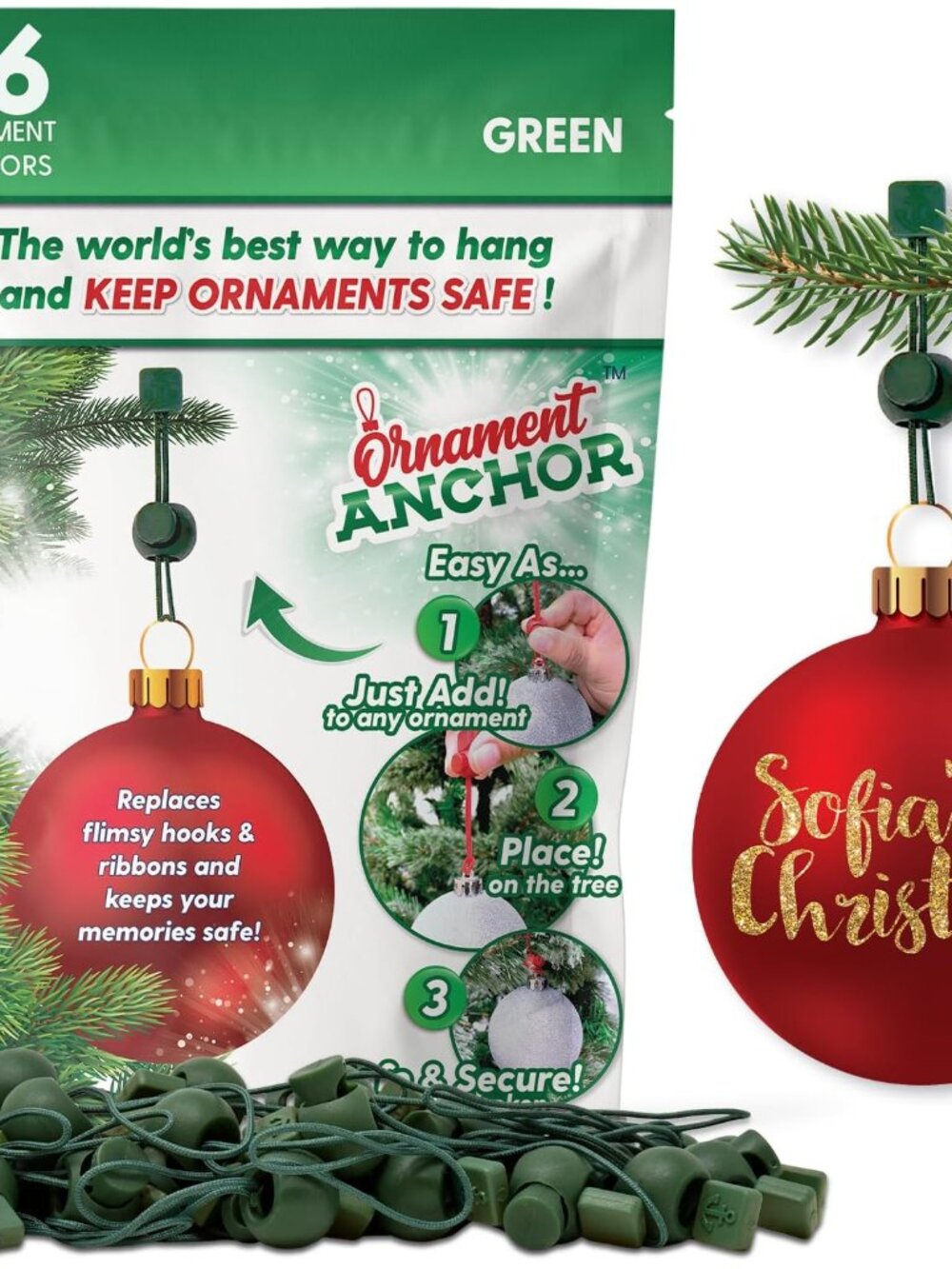 Ornament Hooks for Hanging Christmas Decorations - No-Slip Hanging Hooks for Xma